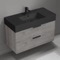 Grey Oak Bathroom Vanity With Black Sink, 40